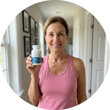 Linda holding Advanced Amino Formula