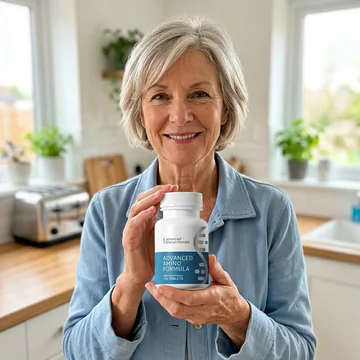 Margaret holding Advanced Amino Formula