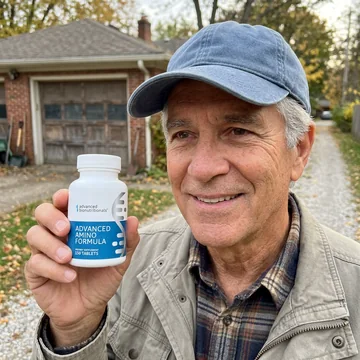 Robert holding Advanced Amino Formula